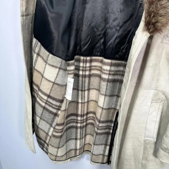 Vintage Cream Suede Fur 1970s Winter Coat Large - Picture 9 of 10